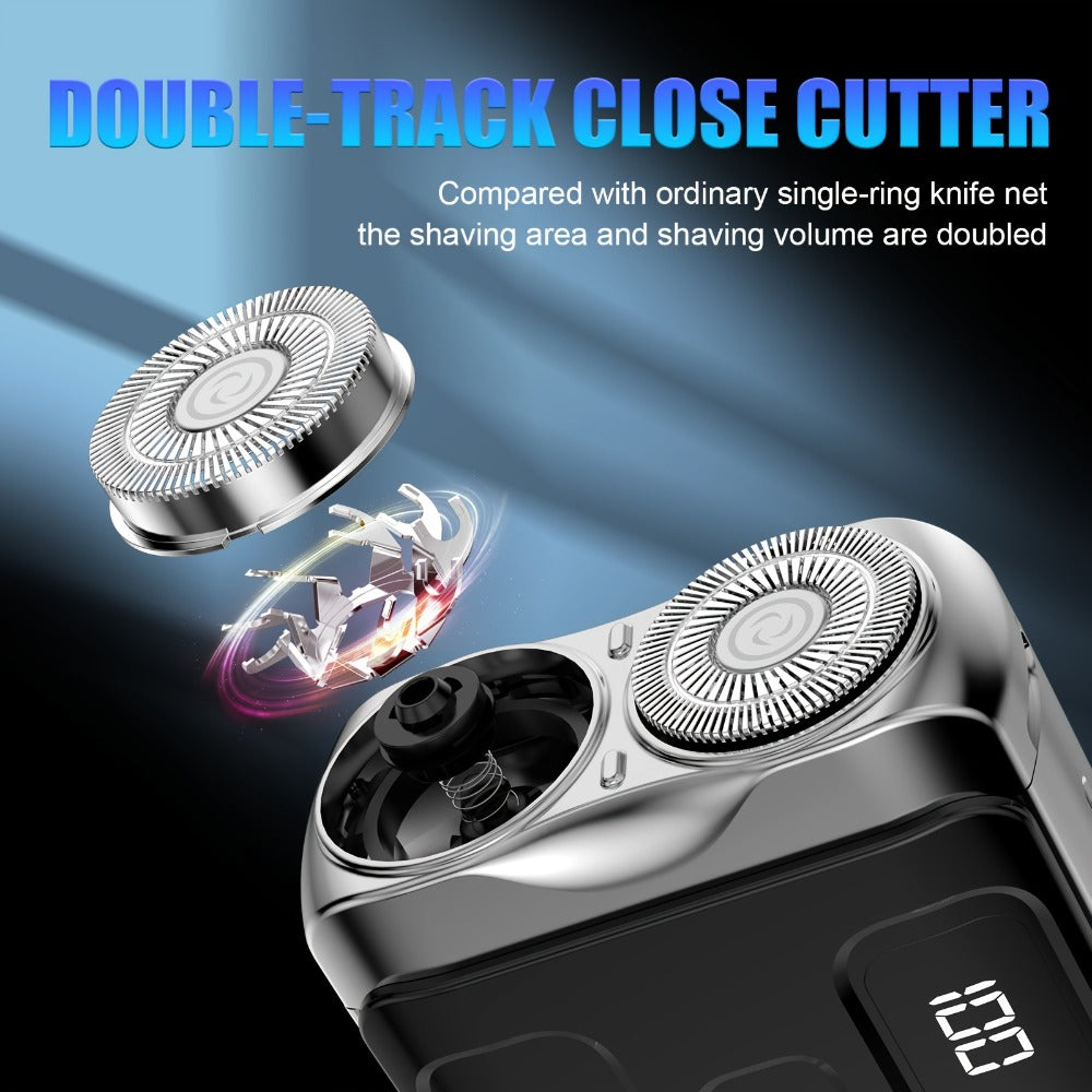 Electric Shaver Mini Dual Floating Blade Razor with USB Rechargeable Power and Digital LED Display in Black