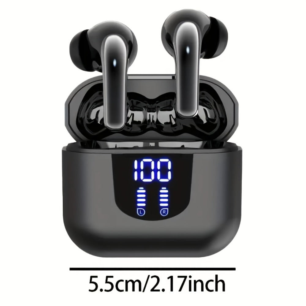 Bass Stereo Wireless Earphones Bluetooth 5.4, Playtime In-Ear Earbuds with Noise Cancelling Mic & LED Display