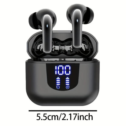 Bass Stereo Wireless Earphones Bluetooth 5.4, Playtime In-Ear Earbuds with Noise Cancelling Mic & LED Display