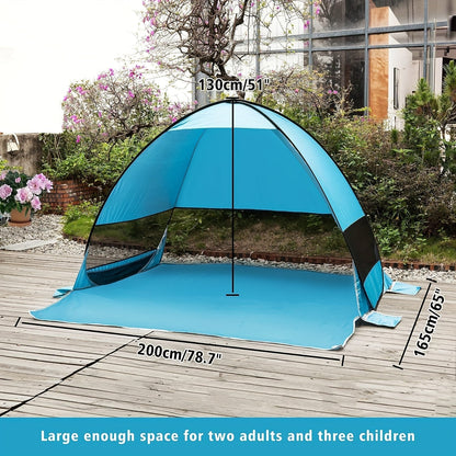 Pop-Up Beach Sun Shelter with 200 x 165 x 130 cm Interior, Six Stakes and Green or Blue Options