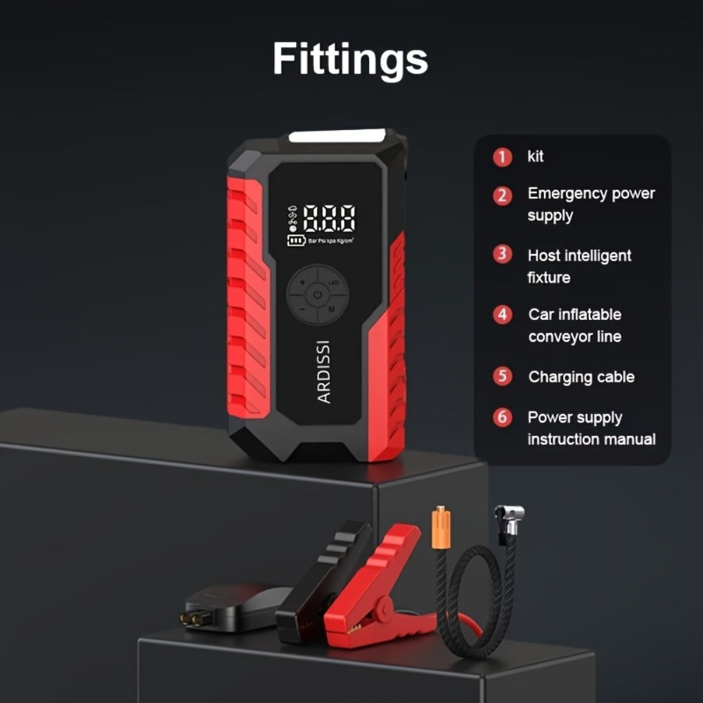 Car Jump Starter 10000A with 150PSI Tire Inflator – 7-in-1 Emergency Battery Booster Pack, 5000A Peak, 10000mAh Power Bank, LED Light