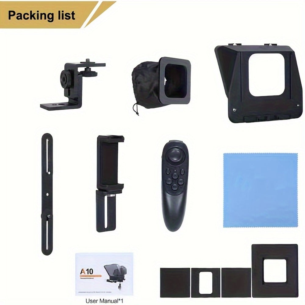 A10 Portable Teleprompter for Smartphone & DSLR Camera, Phone Holder & Remote Control for Video Recording