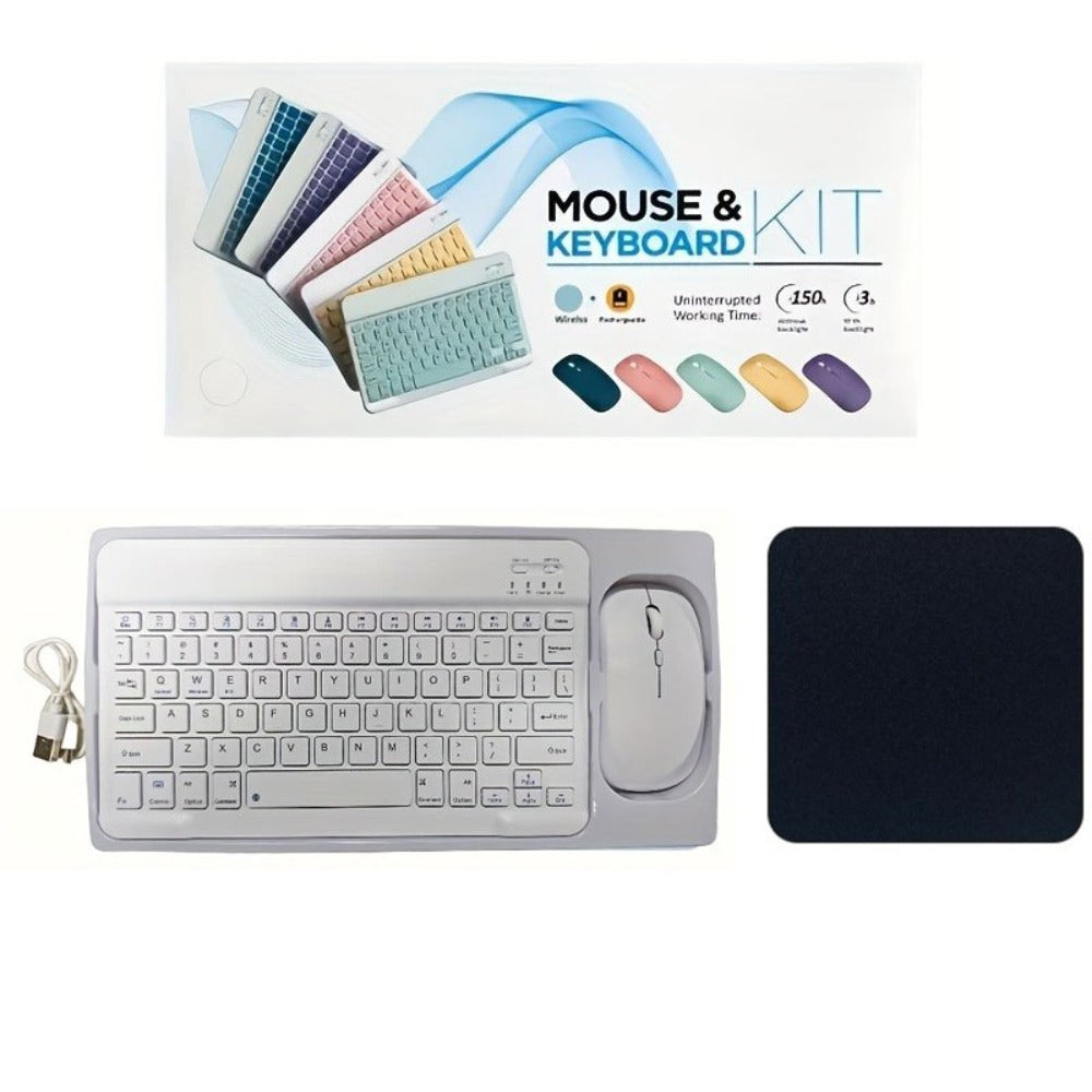 4-in-1 Wireless Keyboard and Mouse Set with Mouse Pad Quiet Rechargeable 2.4G USB Receiver for PC Laptop Tablet Phone Smartphone