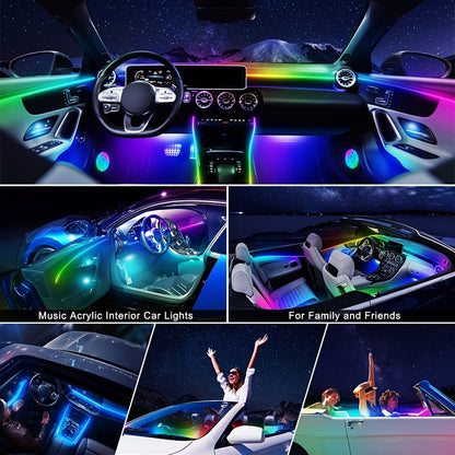 Car Interior Ambient Lighting Kit with Four Checkout Configurations, App-Button Control and Fiber-Style Strips