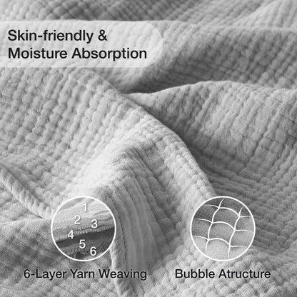 Muslin Blanket 100% Cotton 6-Layer, Breathable Gauze Throw for Couch & Bed, All Season, 13 Colors