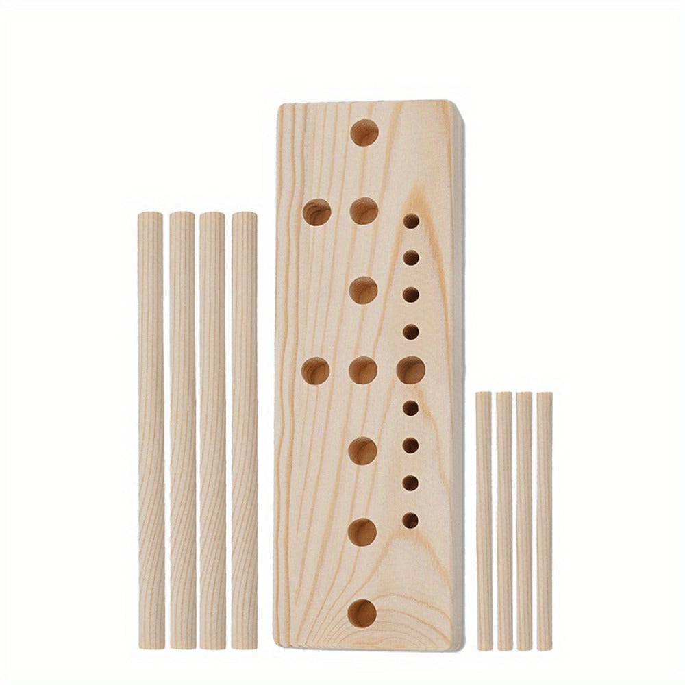 9-Piece Wooden Wreath & Bow Maker Crafting Tool Set, DIY Floral Wreath Molds with Wooden Sticks Rope Checkered Fabric