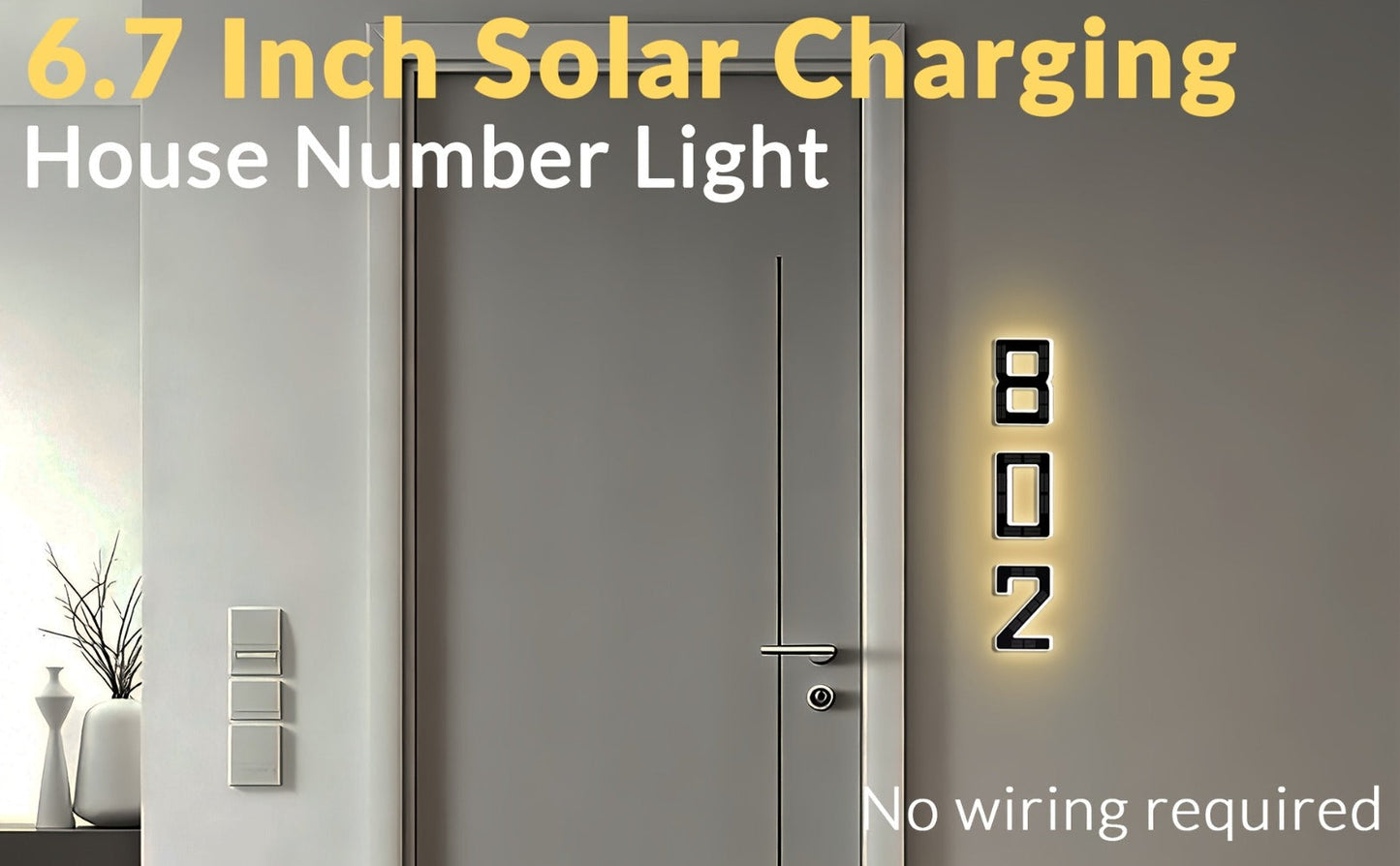 LED Solar House Number Light 6.7 Inch Wall Mounted, Smart Sensor Illuminated Address Number for Home Decor