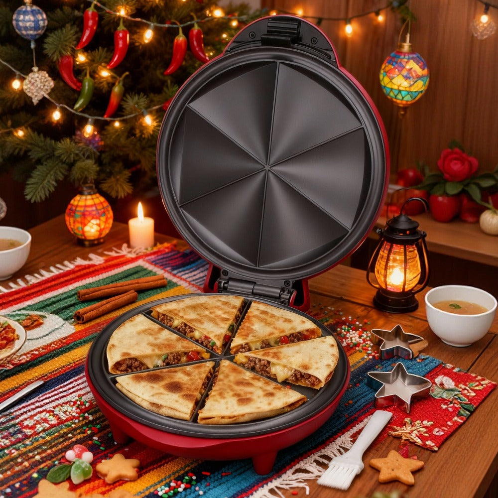 Electric Quesadilla Maker 9.5 Inch, Grilled Cheese Machine, Extra Stuffing, Easy 6-Wedge Slice, Feet