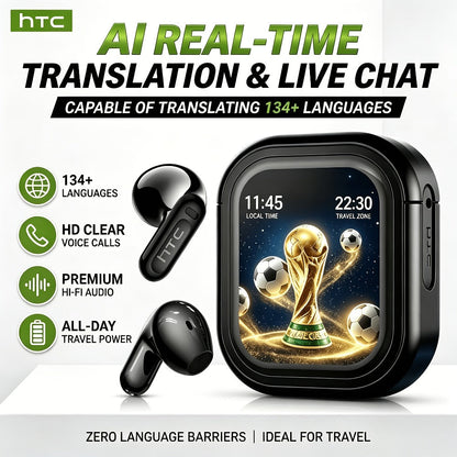 131 Language Real-Time Translation Wireless Headphones HTC NE20 TWS HiFi Sound Low for Bedside Audio, Alarms and Room Entertainment