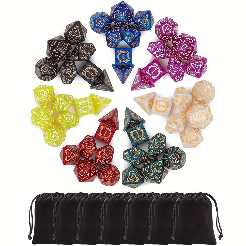 DnD Dice Set 49pcs Dragon Pattern Polyhedral Dice 7 Sets with Pouches with the Listed Color, Size or Set Options for Everyday Use