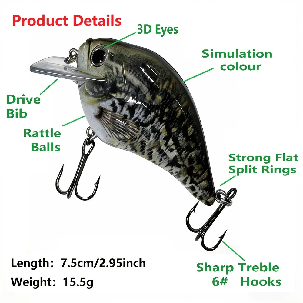Fishing Lure Set 5-Piece Fat-Body Crankbaits, 2.95-Inch 15.5g Slow-Sinking Wobblers with Diving Bills and Treble Hooks