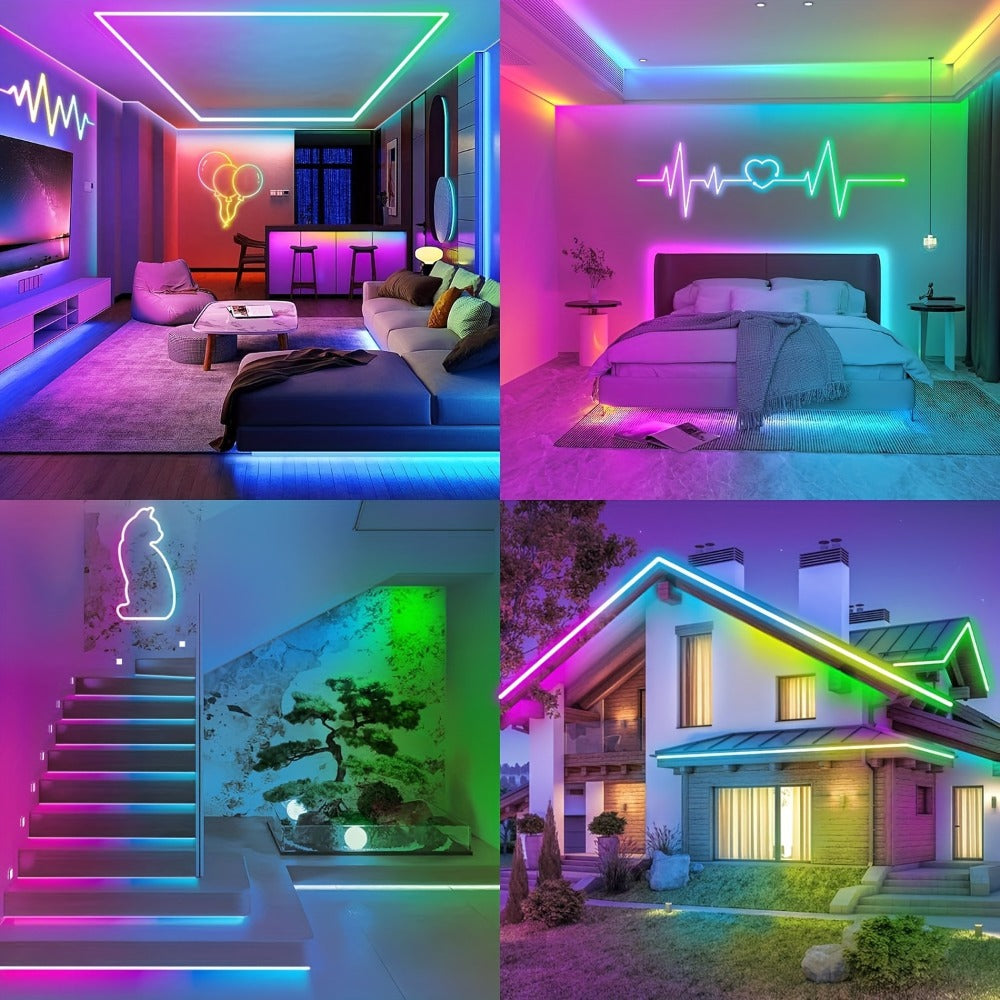 LED Strip Light RGBIC Neon Rope in 2m, 3m or 5m with USB Power, App and IR Remote, Music Sync and IP65 Label