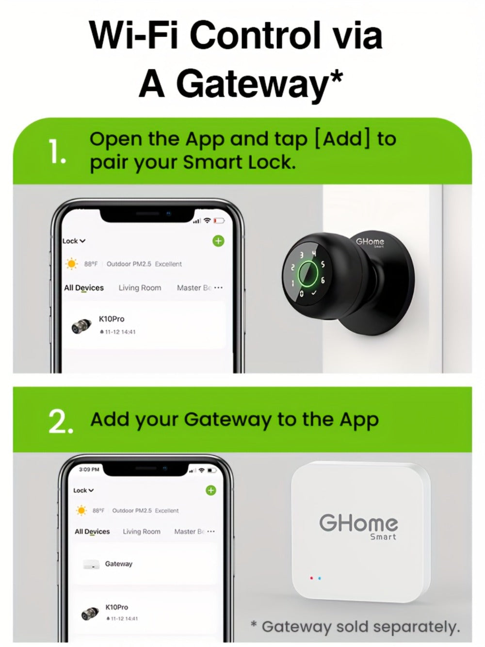 Smart Door Lock GHome K10 K10 PRO K20 and KD03 PRO Knob Models with Three or Four Access Methods