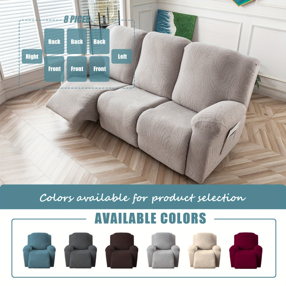 Sofa Cover Big-Leaf Jacquard High-Stretch Recliner Slipcover for 1, 2 or 3 Seats and Console Loveseats