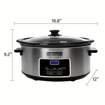 Slow Cooker 7.5 Quart Digital Programmable with Timer Ceramic Pot Stainless Steel Housing for Entryways, Bedrooms and Living Spaces