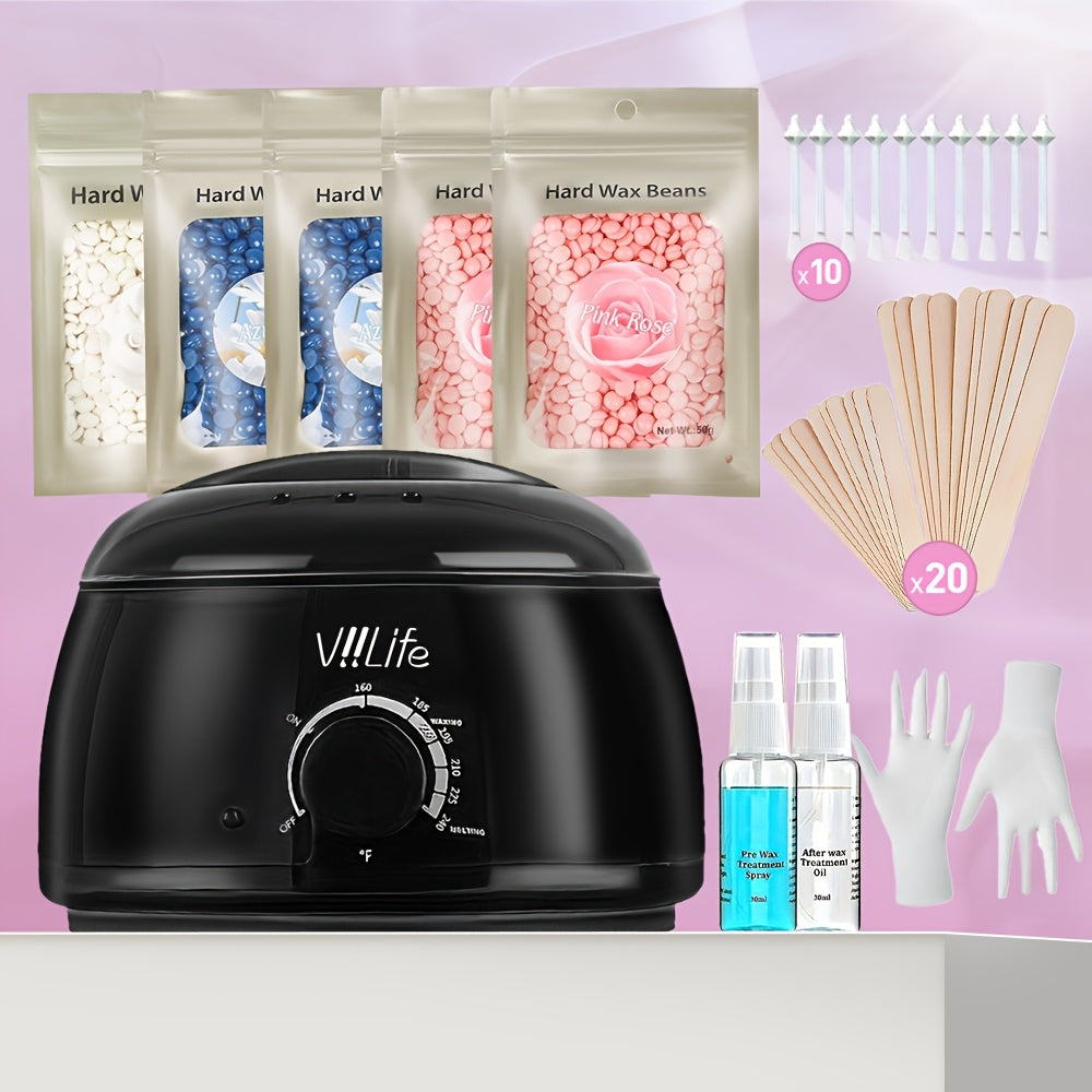 Wax Warmer Hair Removal Kit, 46-Piece Home Waxing Set with 5 Bags Wax Beans, Full Body Hair Removal