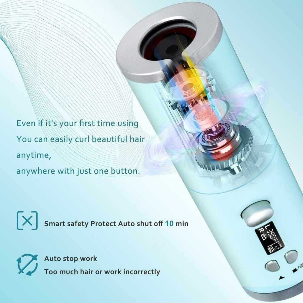 USB-Rechargeable Automatic Curling Chamber with Six Heat Settings, LCD Timer and Four Color Options