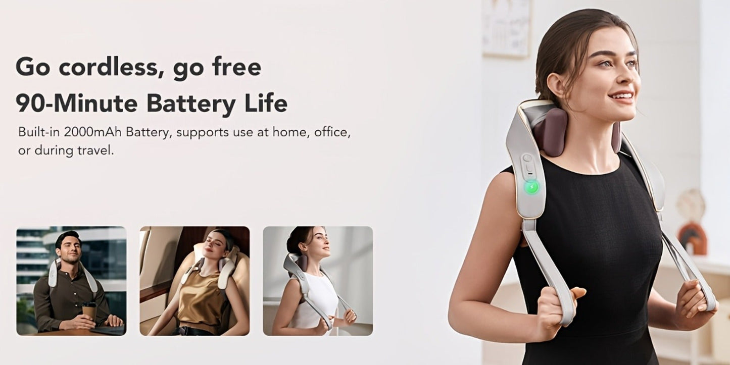 Wearable Neck & Shoulder Massager with Heat, 6D Bionic Hand Kneading Trapezius Massager, 9 Modes 3 Intensities 40-45°C Heat