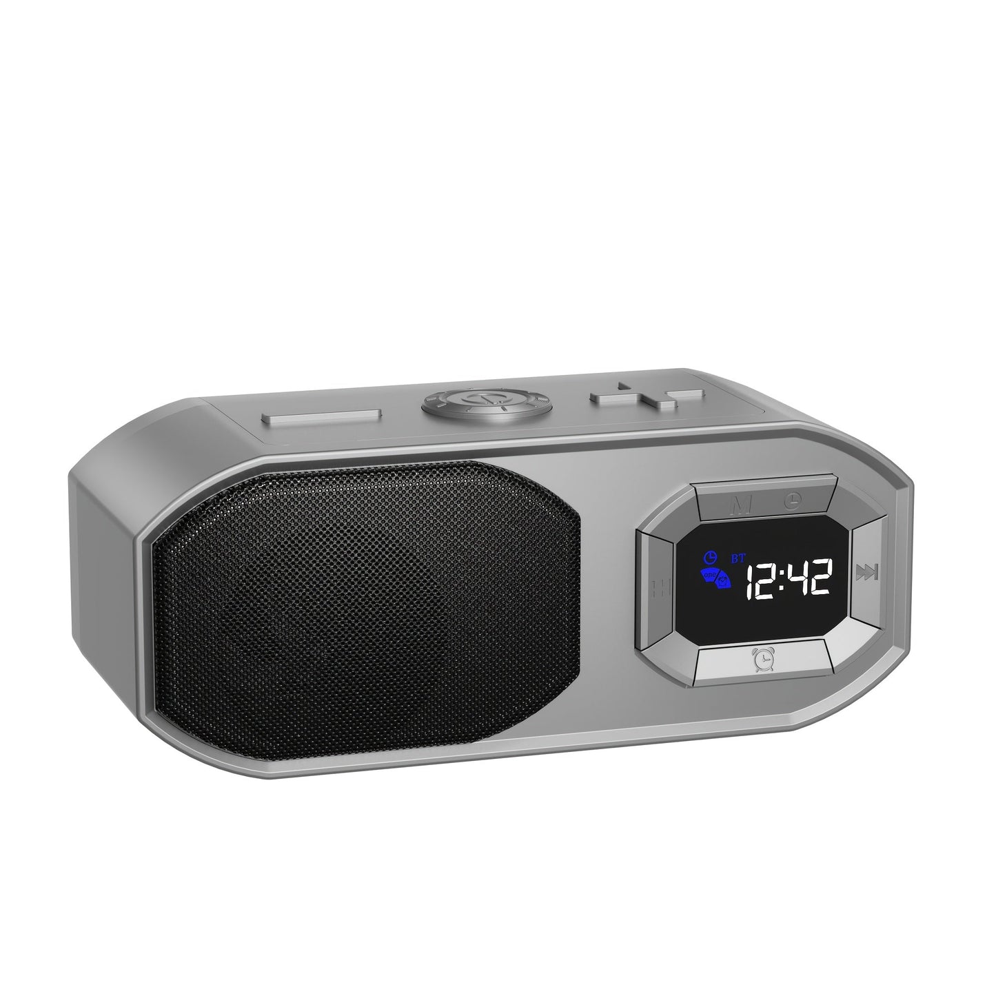 Bluetooth Speaker with Digital Alarm Clock, Fixed-Time Alarm, HD Sound, TWS Stereo Pairing, USB TF Card AUX Input