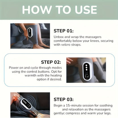 Compression Leg Massager Rechargeable - 2000mAh USB Portable Calf Thigh Knee Massager with 3 Intensity Levels for Home or Salon Spa Use