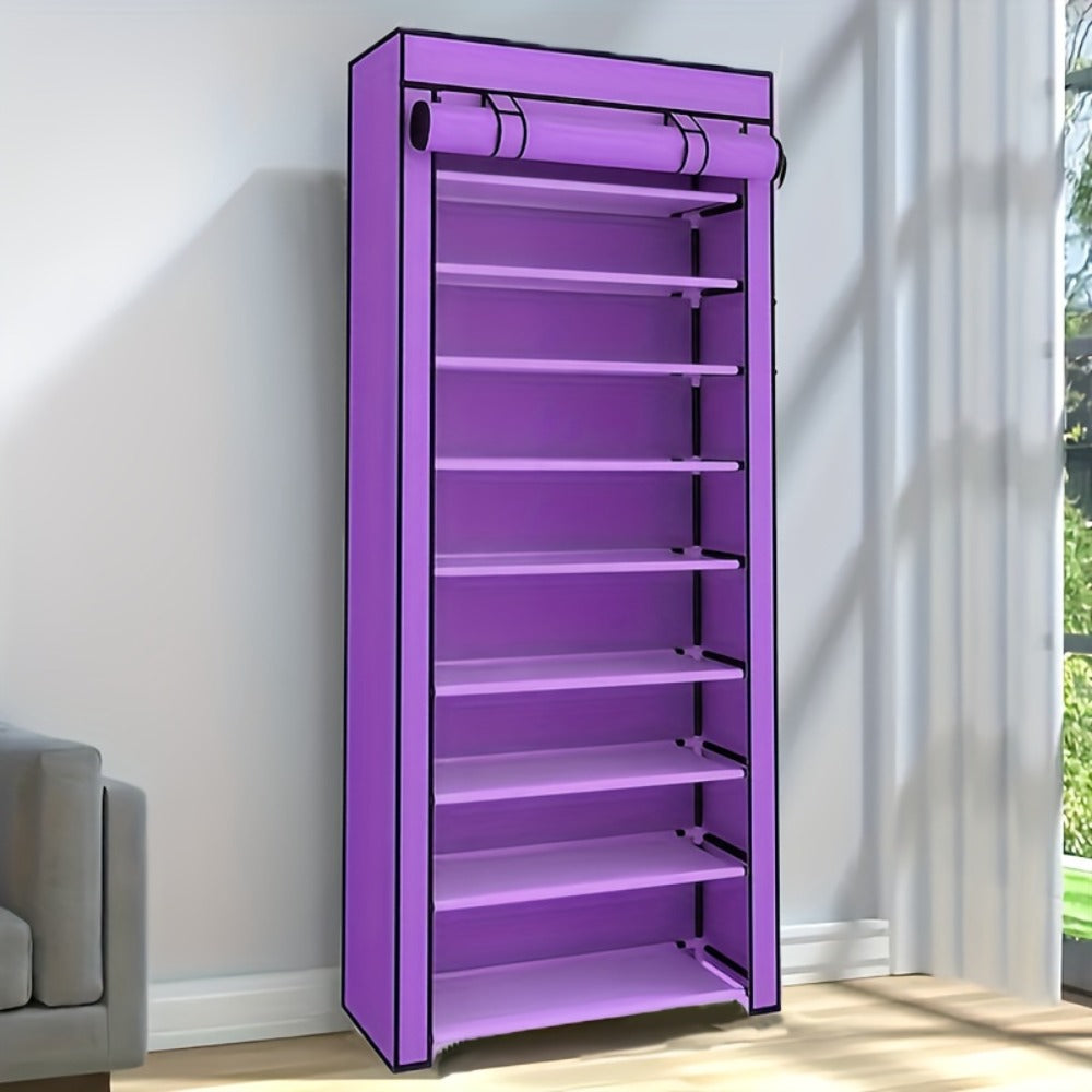 Shoe Rack 10-Layer Portable Cabinet for Up to 50 Pairs with Nonwoven Dust Cover and Steel Frame