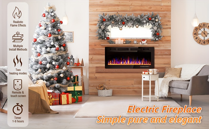 Wall Mounted Electric Fireplace Recessed In-Wall Linear Heater Multicolor Flame 750W/1500W Touch Screen for Garden, Patio and Yard Use