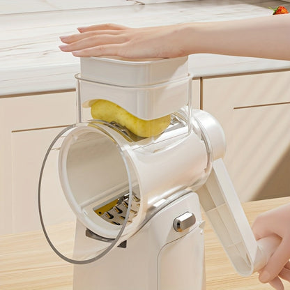 Rotary Cheese Grater with Handle 10 Interchangeable Blades Suction Cup Base Easy Clean Kitchen Slicer for Cheese Vegetables Fruits Nuts
