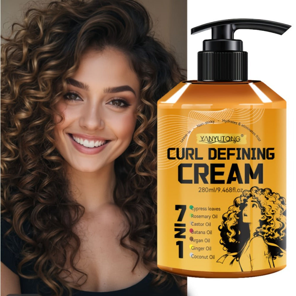 Curl Defining Cream 7-in-1 with Argan Oil & Rosemary Oil 280ml – Frizz Control, Natural Fluffiness & Long-Lasting Hold for Wavy