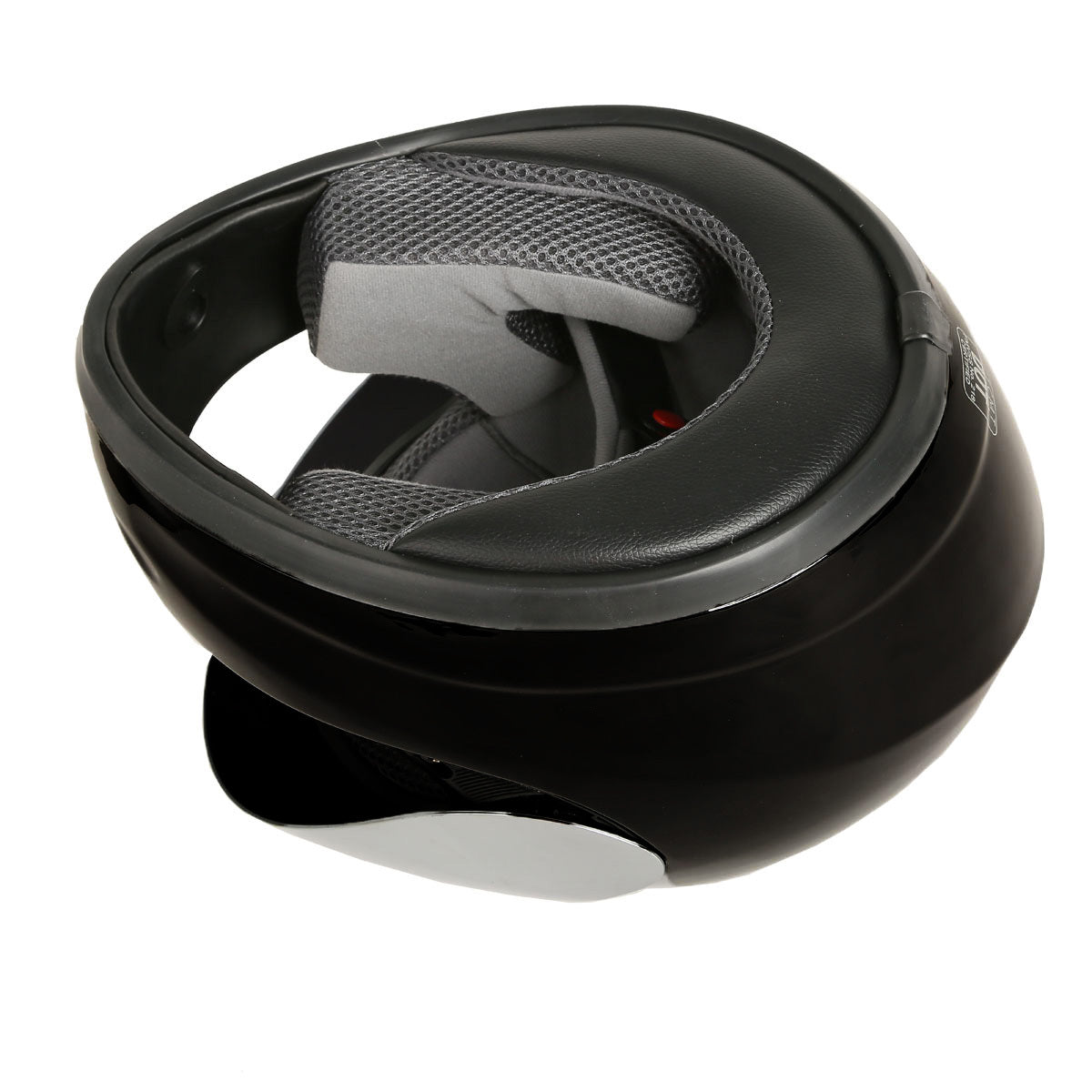 Motorcycle Helmet TCMT Gloss Black Full-Face Shell with Clear Shield, Large Variant, Padded Interior and Rear Vents