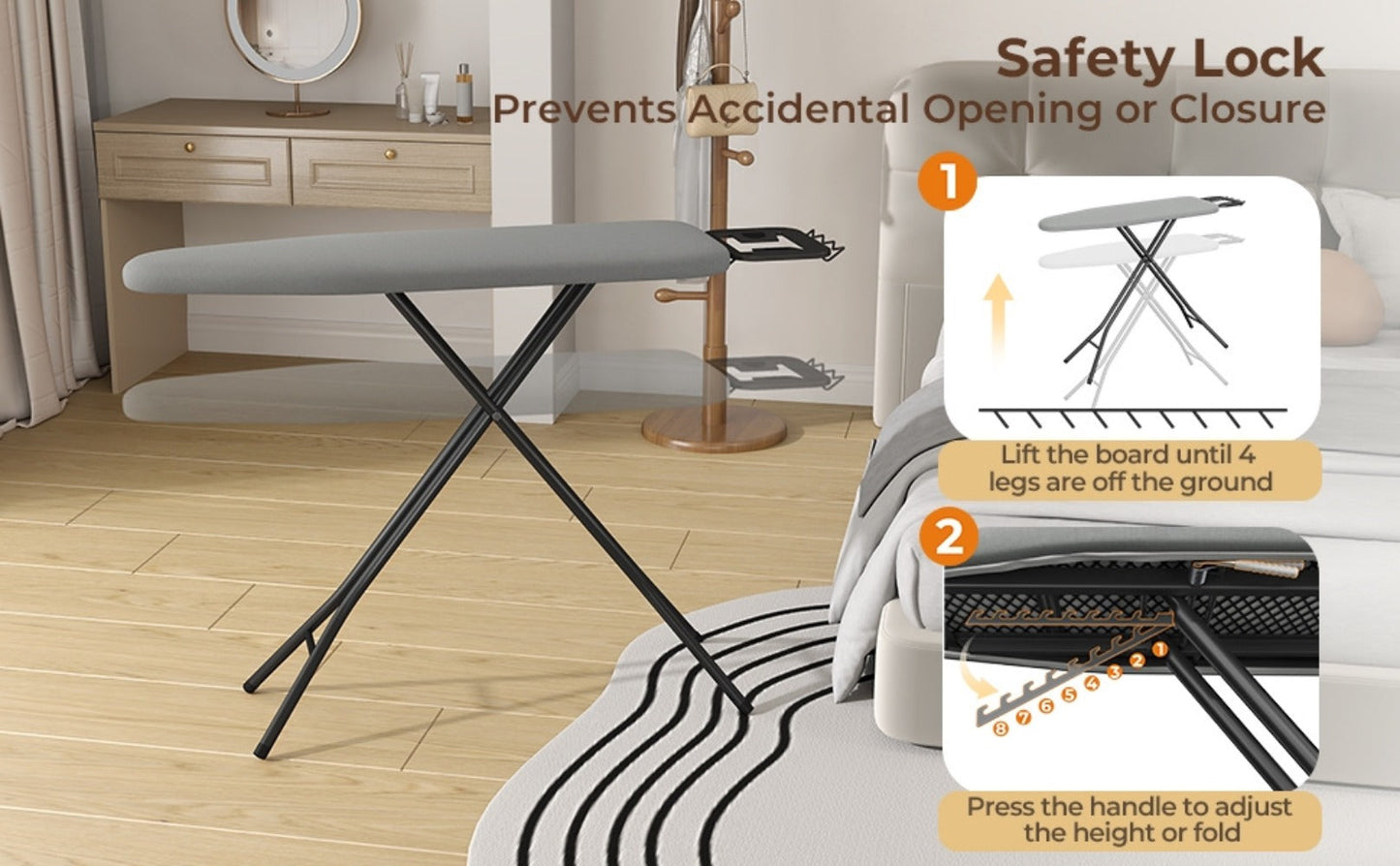 Full-Size 52-by-14-Inch Folding Ironing Board with Four-Leg Stand and Iron Rest in Four Colors