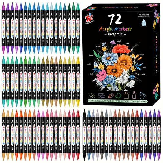 Acrylic Paint Markers Dual Tip Set 48 72 108 Colors, Odorless Paint Pens for Canvas Rock Wood Glass Ceramic Fabric
