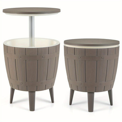 Outdoor Cooler Bar Table 3-in-1, 10 Gal Ice Bucket, Coffee Table & Serving Station, All-Weather PP
