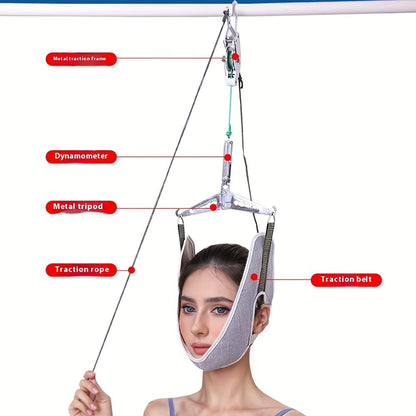 Cervical Traction Device with Handle, Adjustable Neck Traction Belt & Shoulder Massager, Spinal Decompression Pillow for Tension