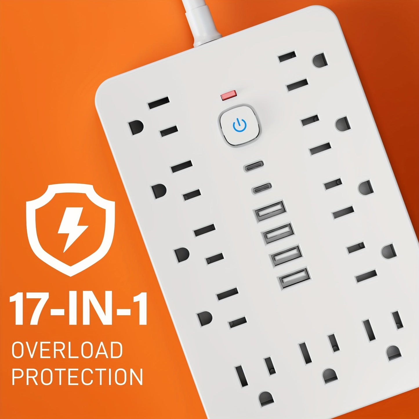 Surge Protector Power Strip 17-in-1 with 11 AC Outlets, 4 USB-A, 2 USB-C, Wall-Mount Slots and 5 or 10 ft Cord