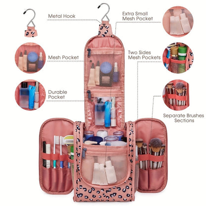 Toiletry Bag Hanging Large-Capacity Makeup Organizer with Hook, Multiple Compartments and 16 Print Options