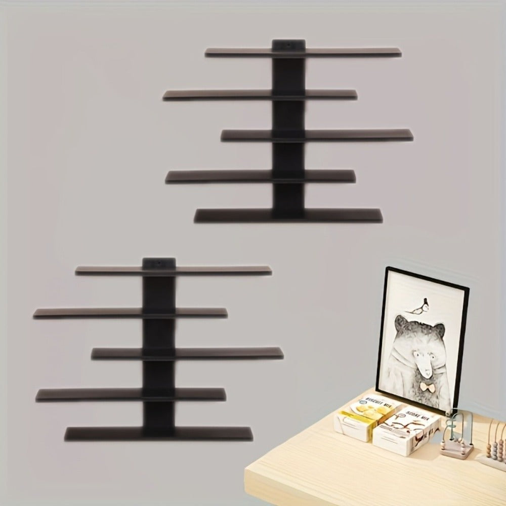 Five-Tier Wall-Mounted Display Shelf with Horizontal Ledges in Black or White Color Options