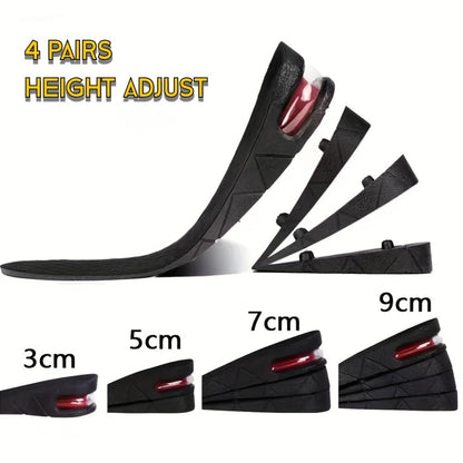 Height Increase Insoles 4-Layer Air Cushion Heel Lift Elevator Shoe Inserts 1 Pair Men Women Adjustable 1.2 to 3.5 Inch Taller Insole