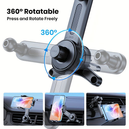 Three-Point Air-Vent Phone Mount with Extendable Hook, Adjustable Arm and Black Finish for In-Car Viewing