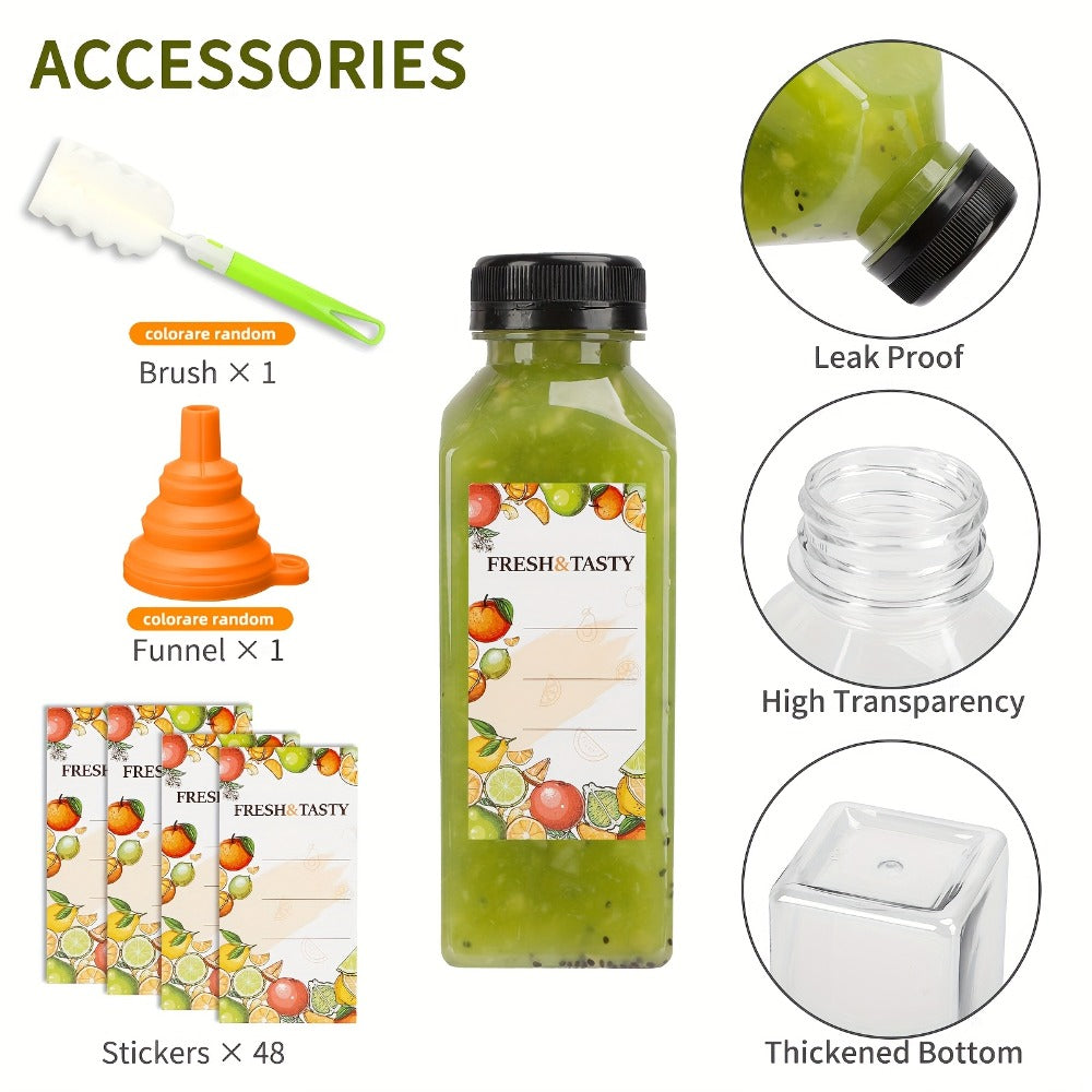 Reusable Juice Bottles 55pcs 12oz Bulk Clear Plastic Bottles with Caps Labels Funnel & Brush for Entryways, Bedrooms and Living Spaces