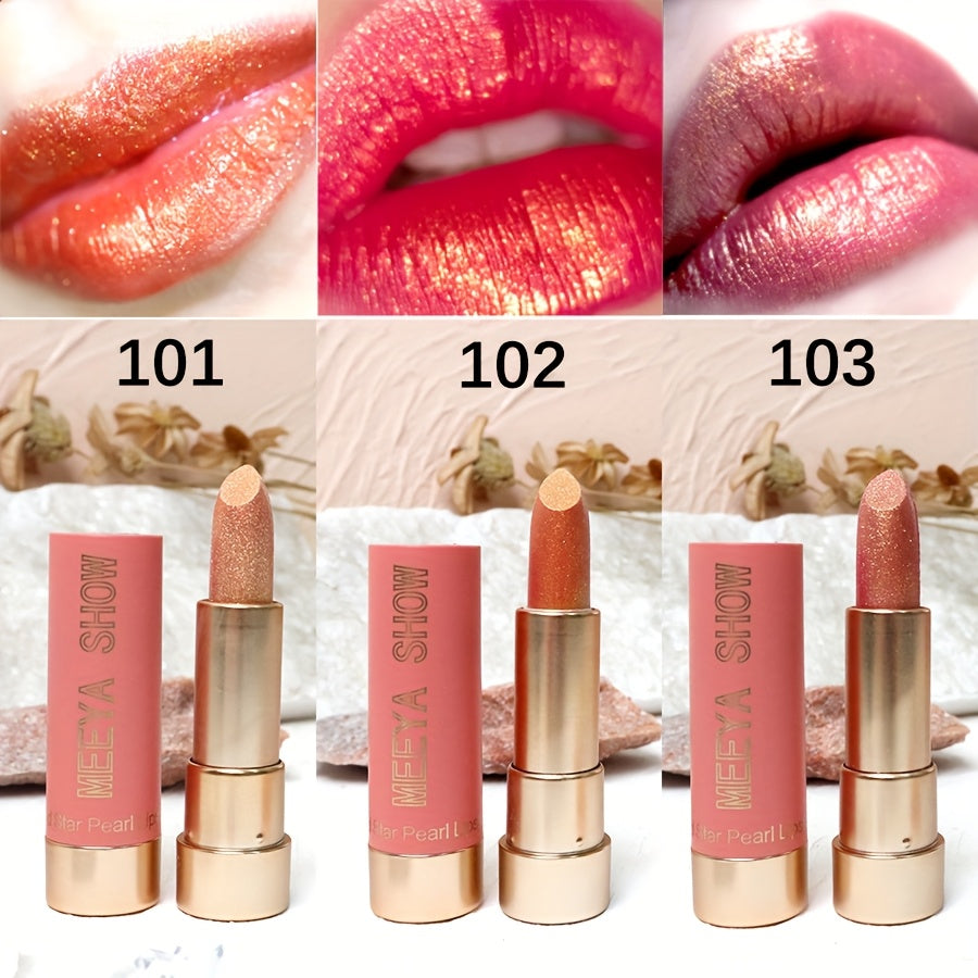 Sparkling Golden Brown Glitter Lipstick Set 3 Pcs, for Makeup, Travel and Everyday Vanity Use