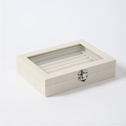 Jewelry Box with Locking Lid – 49-Ring Capacity Glass-Like Plastic Ring & Earring Organizer, Large Rectangular Storage Case