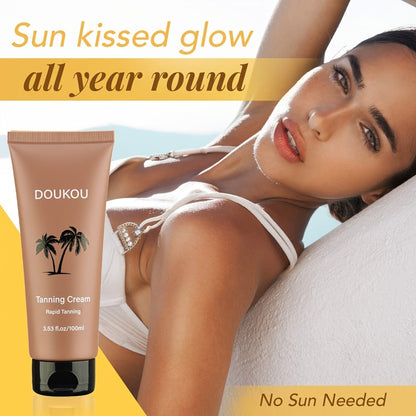 Sunless Self-Tanning Cream 100ml in Squeeze Tube with Light, Medium and Deep Shade Application Graphic