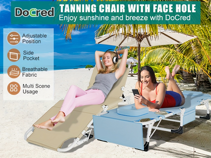 Folding Chaise Lounge Chair for Outdoor Tanning – 5-Position Adjustable Sunbathing Lounger with Face Hole for Pool, Beach & Backyard
