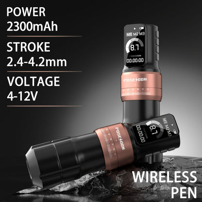 POSEIDON ZH03 Tattoo Kit with 2300mAh Adjustable-Stroke Pen, USB-C Charging, 20 Cartridges and 11 Inks