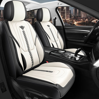 Contoured Front Car Seat Cushion Covers with Headrest Pads in Four Two-Tone Color Option Sets