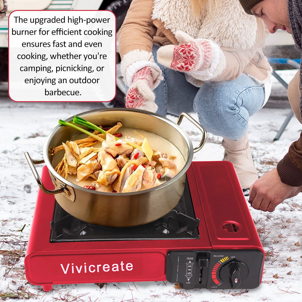 Portable Butane Camping Stove Single Burner – Compact Gas Cooker with Carrying Bag for Outdoor Cooking, Camping, Hiking, Fishing