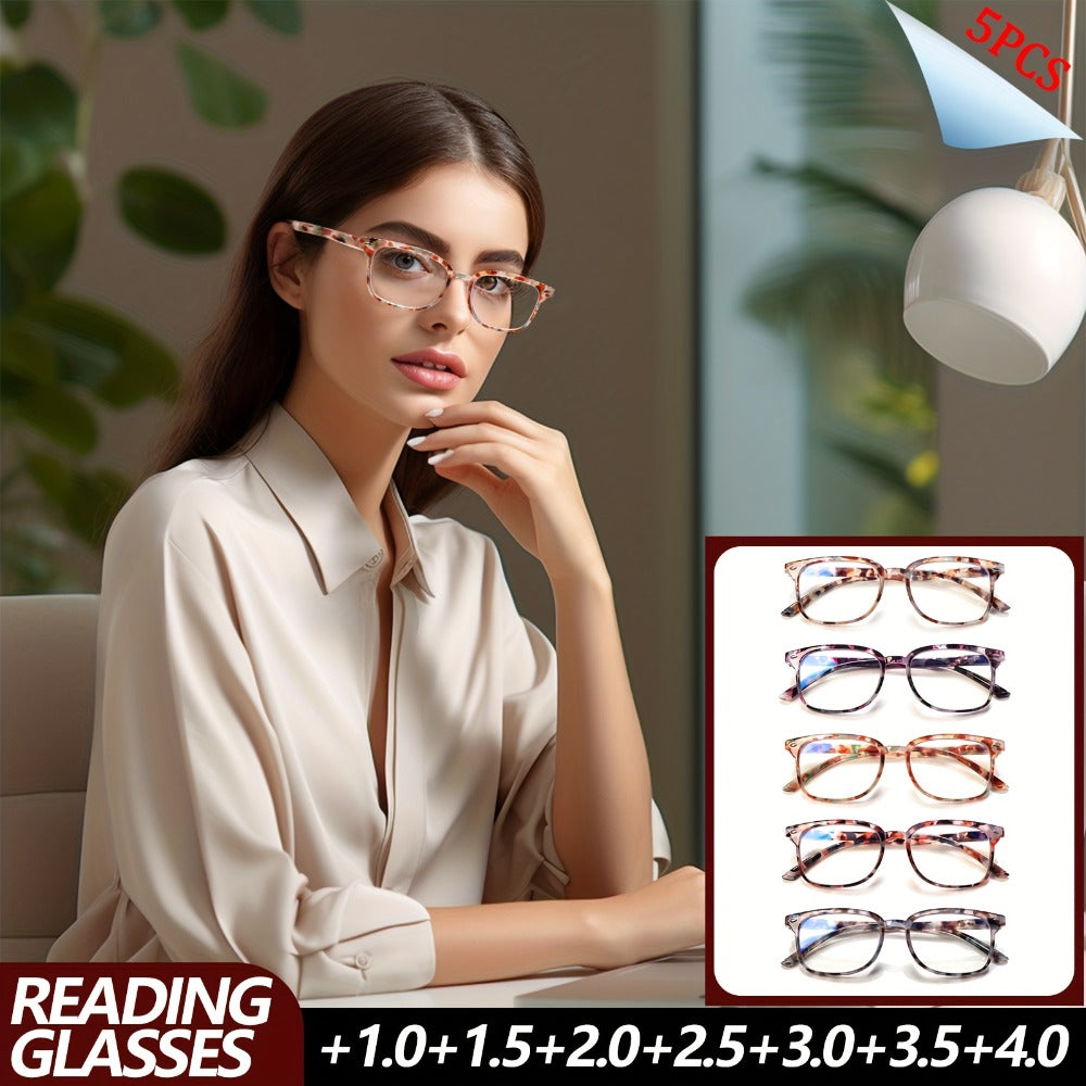 Reading Glasses – Five-Pair Multicolor Reader Set with Adjustable Spring Hinges with Multiple Strength and Color Options