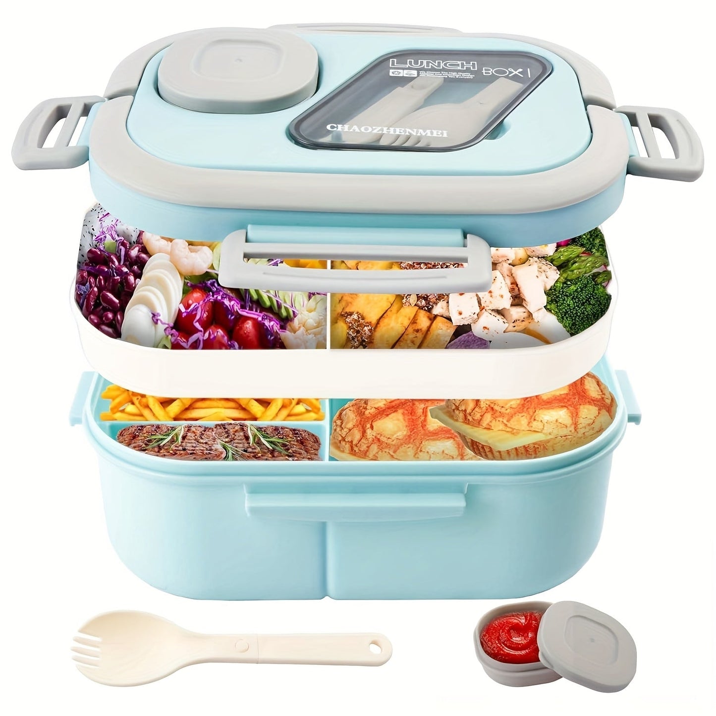 2-Layer Bento Lunch Box Set with Cup and Meal Bag - Multi-Grid Lunch Box for School, Office & Outdoor Picnics