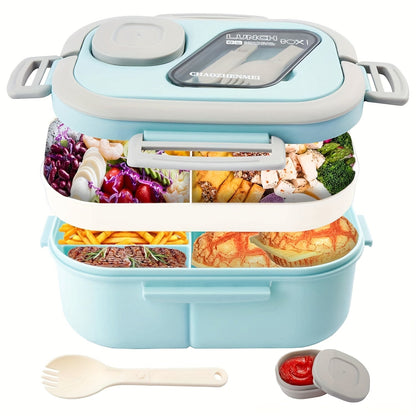 2-Layer Bento Lunch Box Set with Cup and Meal Bag - Multi-Grid Lunch Box for School, Office & Outdoor Picnics