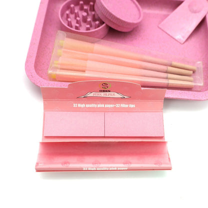 Smoking Set with Double-Layer Grinder, Rolling Paper, 8 Pre-Rolled Cones & Rolling Tray - Complete Starter Kit